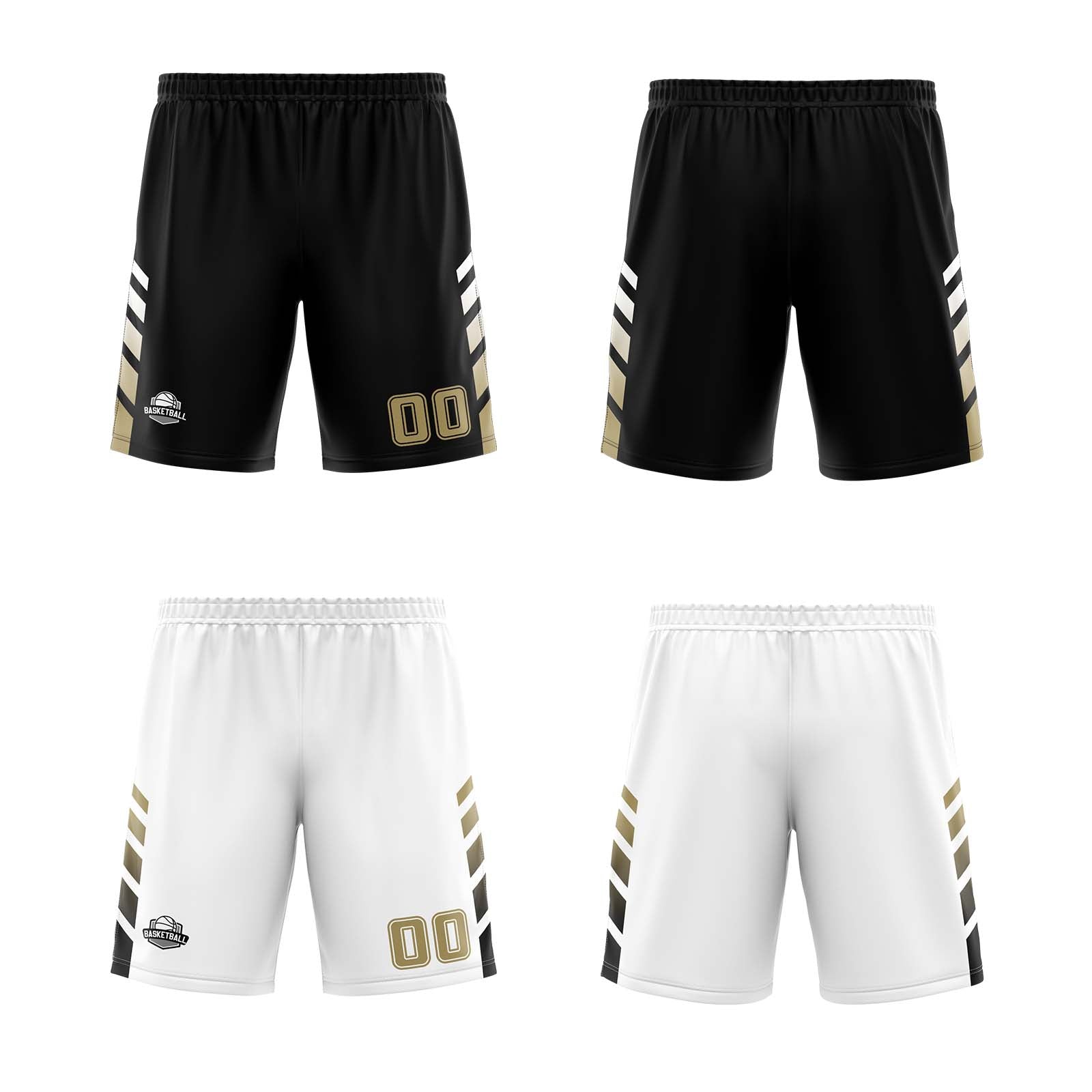 Traje de baloncesto reversible personalizado en negro-blanco y dorado para adultos y niños