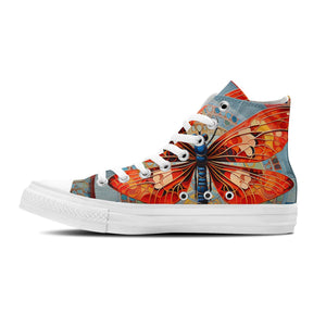 Opulent Flutter: Zapatillas unisex de media caña de lona -Déjese seducir por la belleza de los diseños de mariposas Op Art para hombres y mujeres
