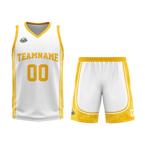 Uniforme de baloncesto personalizado blanco y naranja con tu logotipo-nombre y número impresos