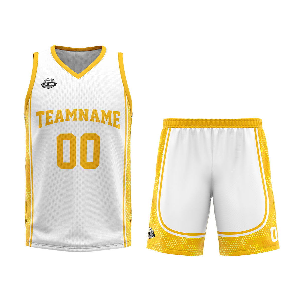 Uniforme de baloncesto personalizado blanco y naranja con tu logotipo-nombre y número impresos
