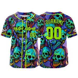 Camiseta de béisbol personalizada para hombres mujeres ni?os y jóvenes con bordados e impresión en morado y verde neón