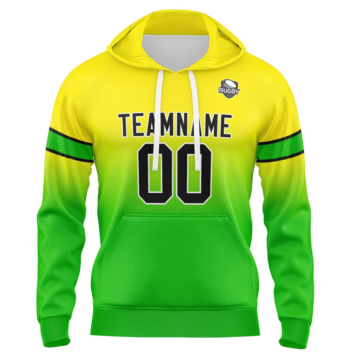 Sudadera con capucha degradada personalizada para hombre-mujer-niña o niño Estampa tu logotipo-nombre y número en amarillo y verde