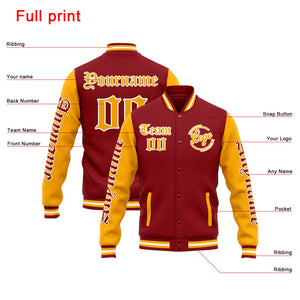 Chaqueta universitaria personalizada estilo Letterman para hombres-mujeres y jóvenes-color rojo y naranja