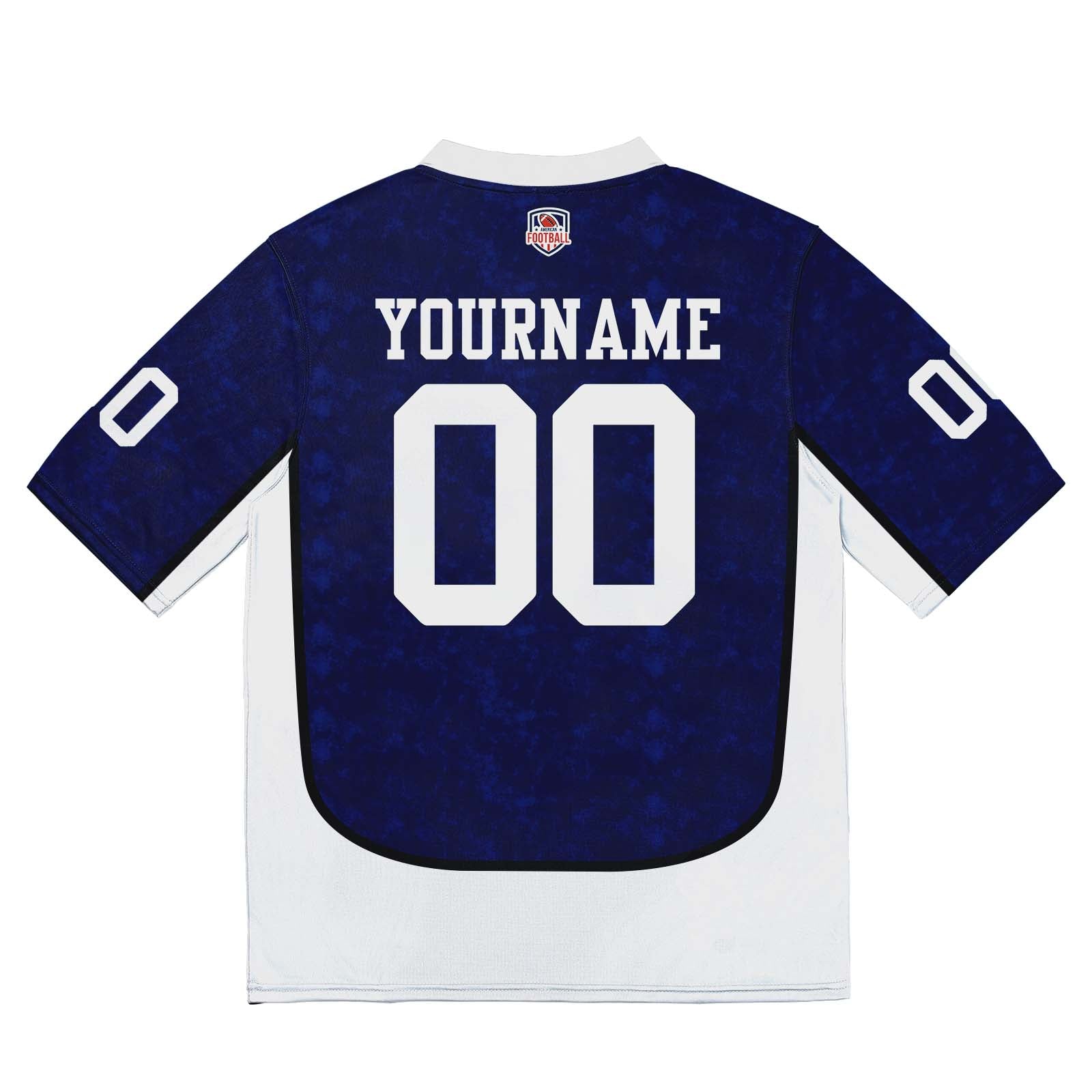 Camiseta de fútbol personalizada con nombre y número del equipo bordados y estampados en color azul marino