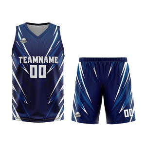Uniforme de baloncesto triangular azul oscuro personalizado con su logotipo-nombre y número impresos