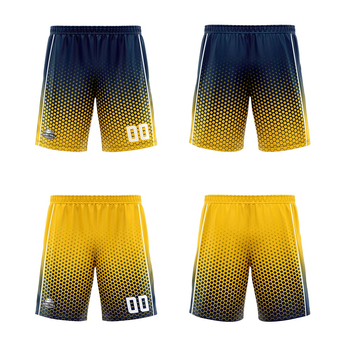 Traje de baloncesto reversible azul marino y amarillo personalizado para adultos y niños