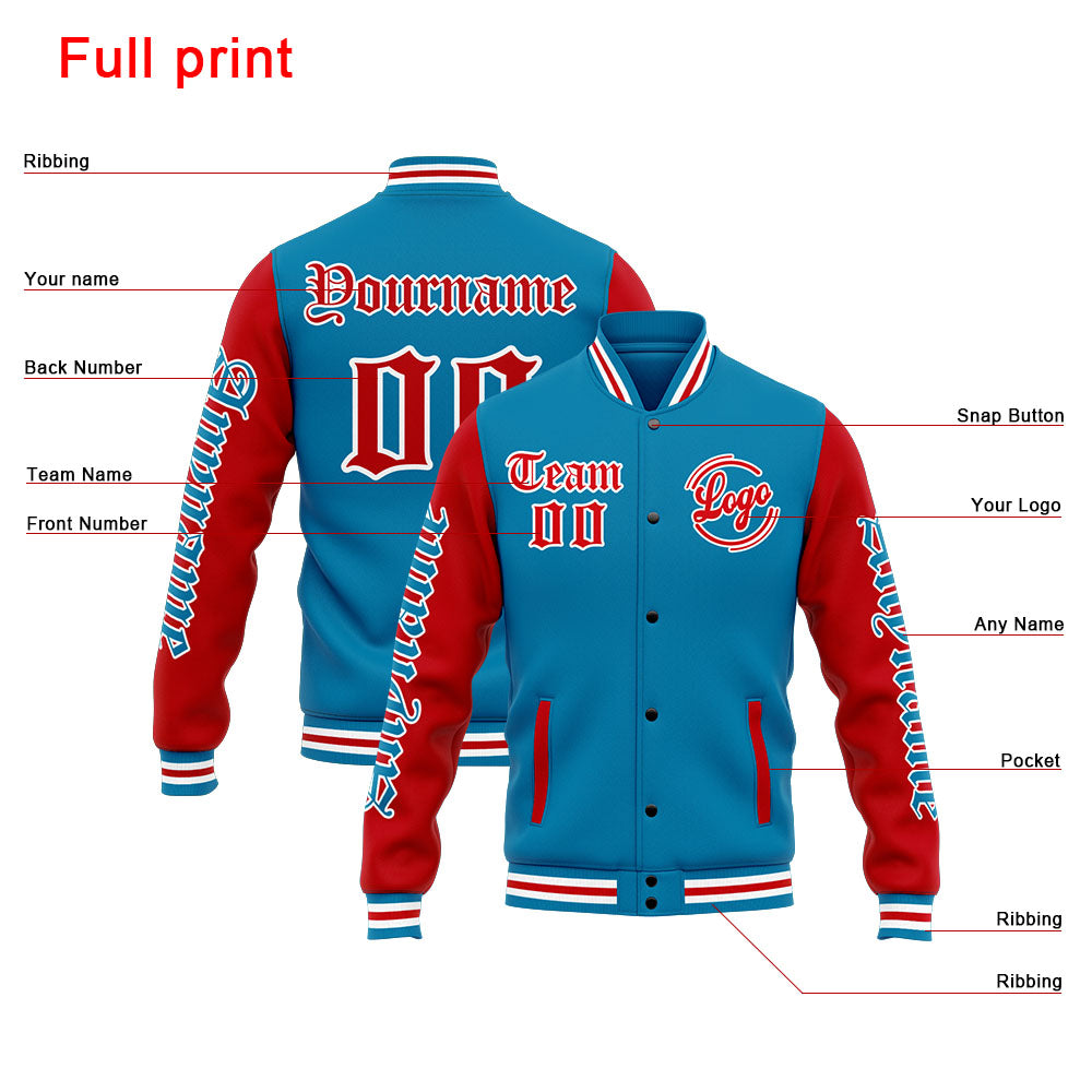 Chaqueta universitaria personalizada estilo Letterman para hombres-mujeres y jóvenes-color azul y rojo