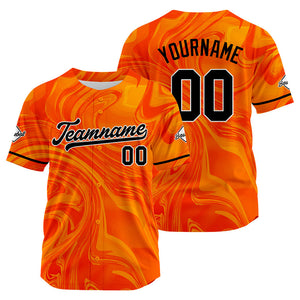 Camiseta de béisbol naranja con dise?o personalizado estampado a todo color