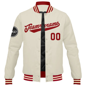 Chaqueta universitaria personalizada estilo Letterman para hombres-mujeres y jóvenes-color rojo crema