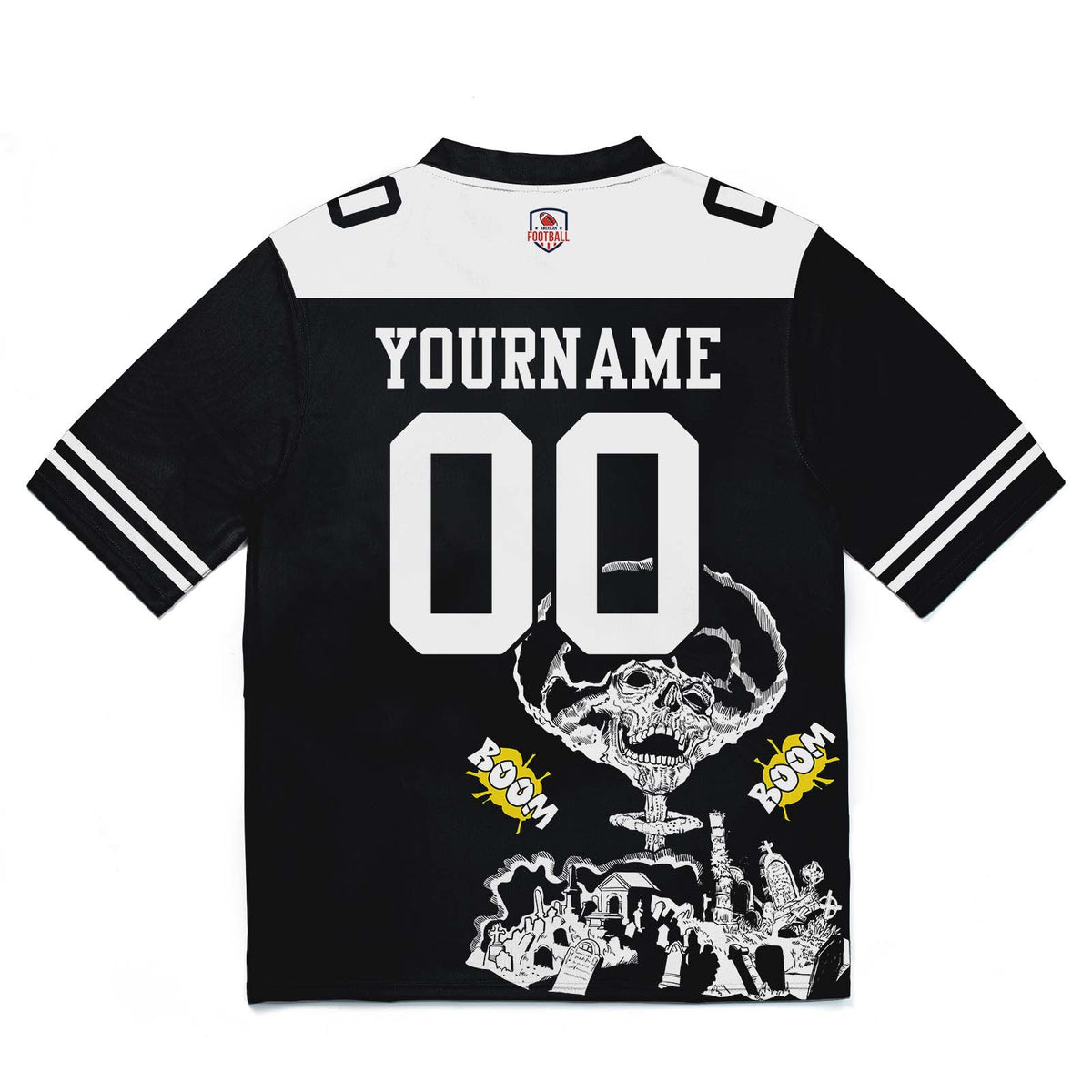 Camiseta de fútbol personalizada con nombre y número del equipo impresos y bordados-color negro