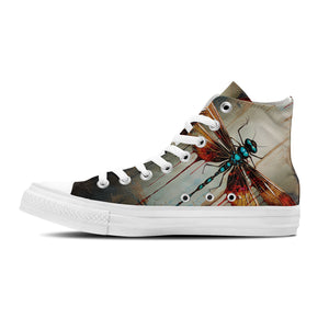 Fluid Expressions: Zapatillas de lona de caña alta con ilustraciones de libélulas con efecto de goteo: libera tu estilo con cada paso