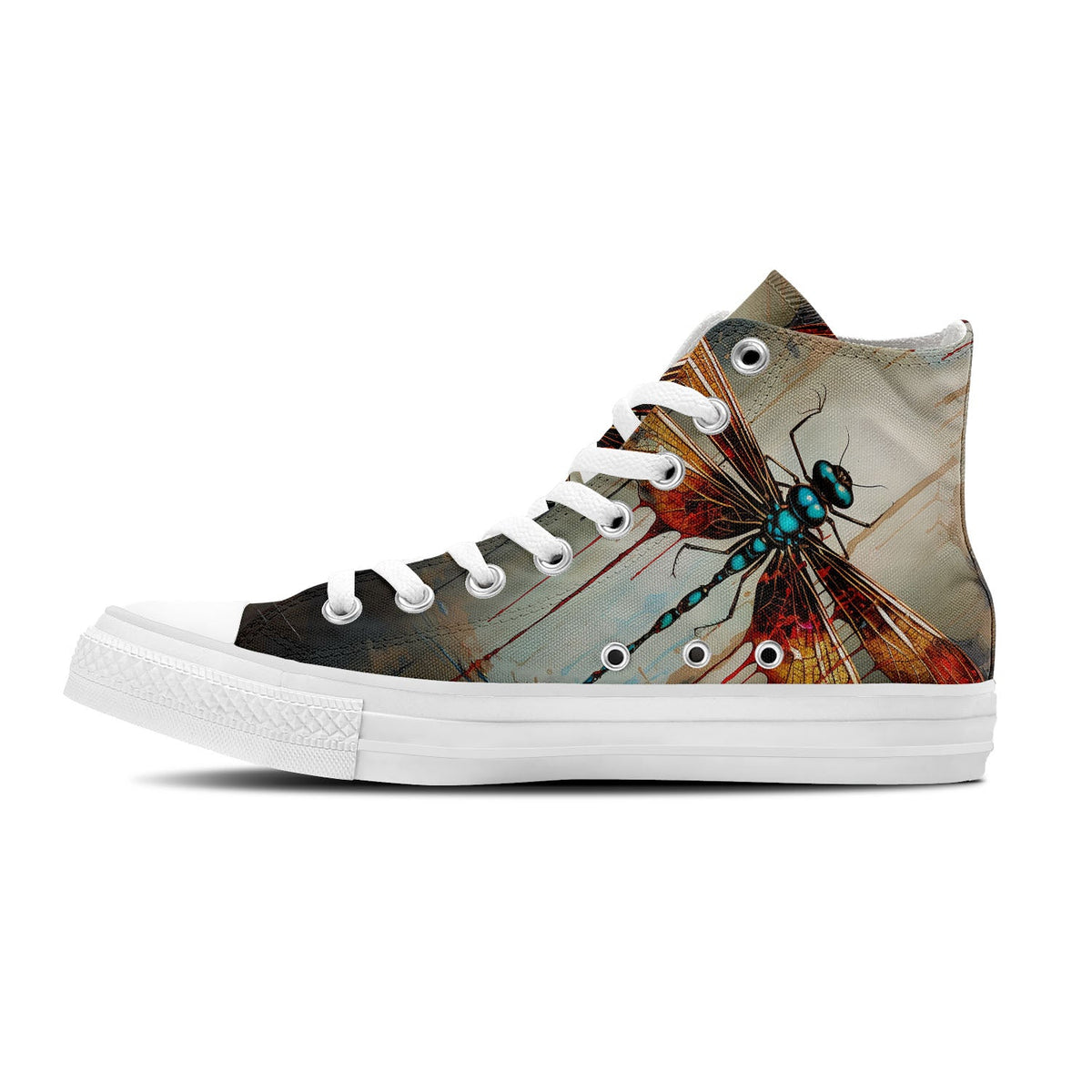 Fluid Expressions: Zapatillas de lona de caña alta con ilustraciones de libélulas con efecto de goteo: libera tu estilo con cada paso