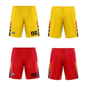 Traje de baloncesto reversible personalizado amarillo-rojo y negro para adultos y niños