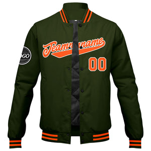 Chaqueta universitaria personalizada estilo Letterman para hombres-mujeres y jóvenes-color verde oliva y naranja