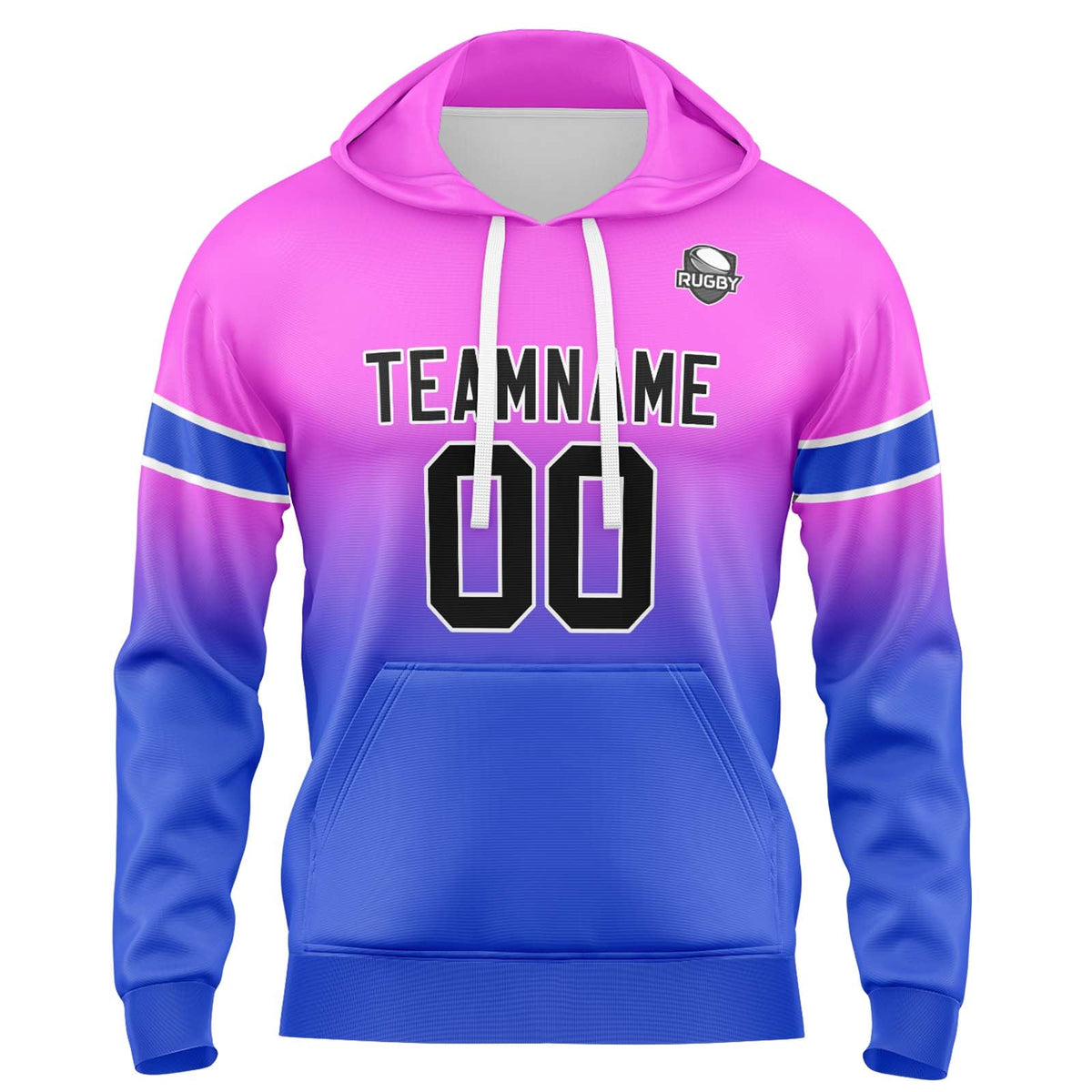 Sudadera con capucha personalizada con degradado para hombre-mujer-niña o niño Estampa tu logotipo-nombre y número en rosa y azul