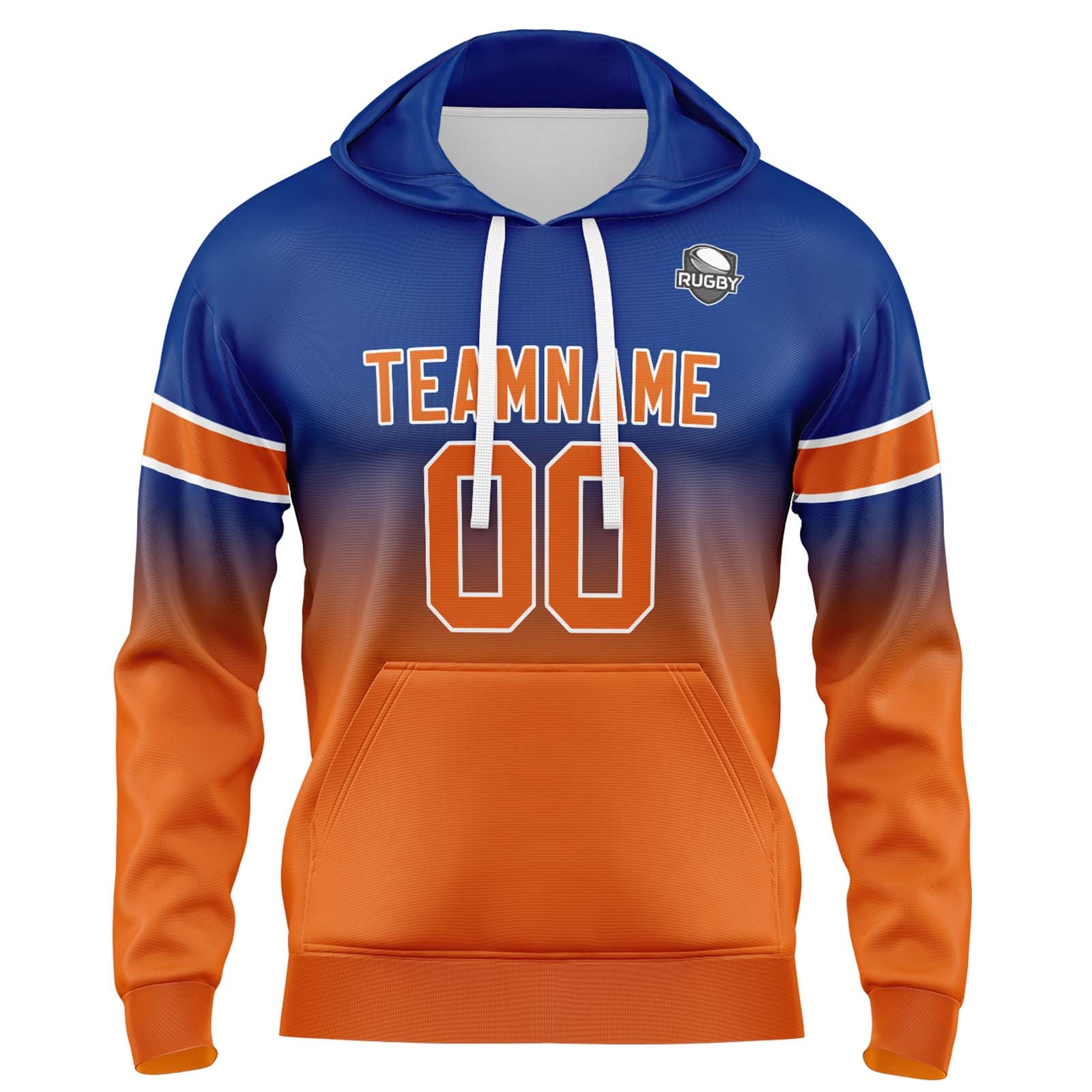 Sudadera con capucha degradada personalizada para hombre-mujer-niña o niño Imprime tu logotipo-nombre y número en azul marino y naranja