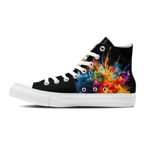 Frenesí de fuegos artificiales: Zapatillas de lona unisex de media caña: Adéntrate en una explosión de color con estampados de fuegos artificiales estilo salpicaduras de pintura para hombres y mujeres