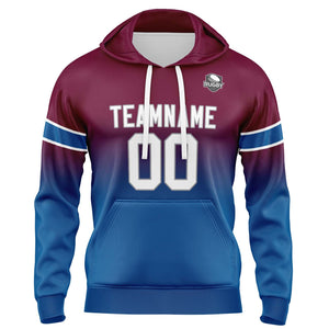 Sudadera con capucha personalizada con degradado para hombre-mujer-niña o niño Estampa tu logotipo-nombre y número en color burdeos y azul