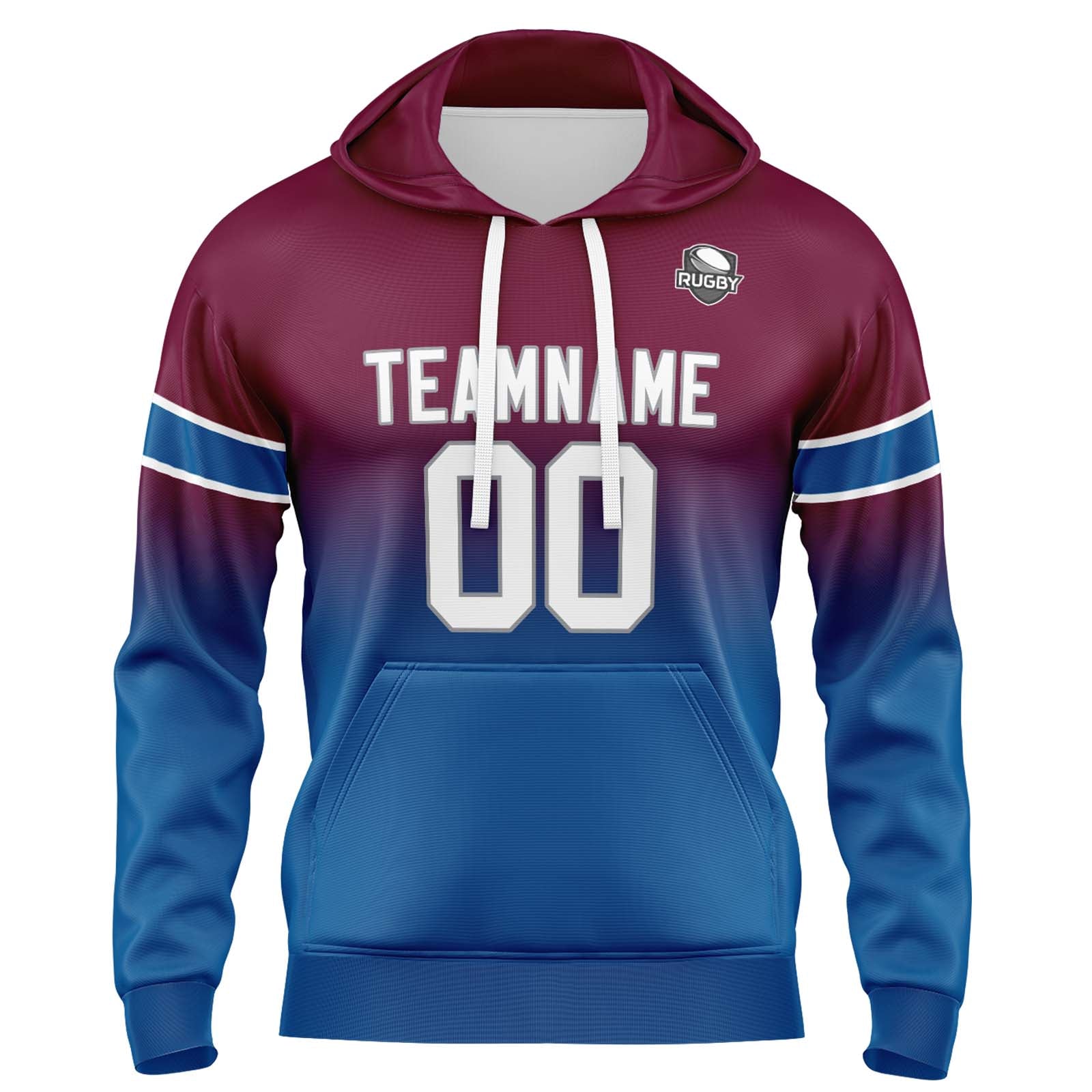 Sudadera con capucha personalizada con degradado para hombre-mujer-niña o niño Estampa tu logotipo-nombre y número en color burdeos y azul