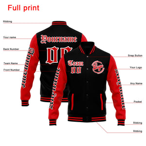 Chaqueta universitaria personalizada estilo Letterman para hombres-mujeres y jóvenes-color negro y rojo