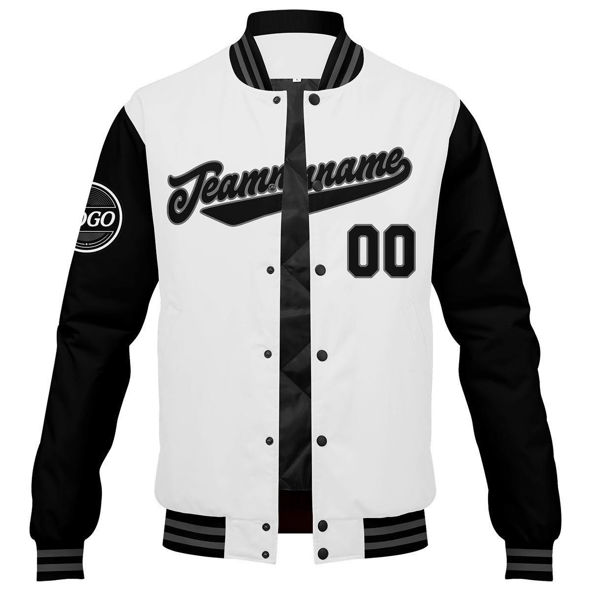 Chaqueta universitaria personalizada estilo Letterman para hombres-mujeres y jóvenes-color negro y blanco