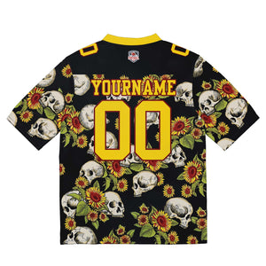 Camiseta de fútbol personalizada con nombre y número del equipo bordados y estampados-color amarillo calavera
