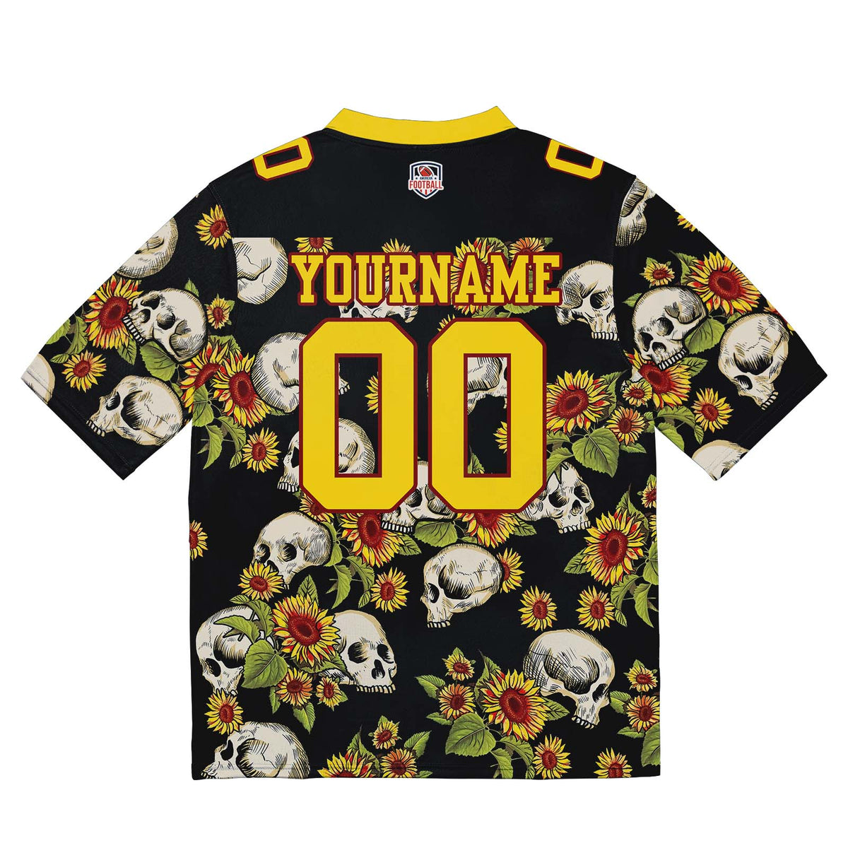Camiseta de fútbol personalizada con nombre y número del equipo bordados y estampados-color amarillo calavera