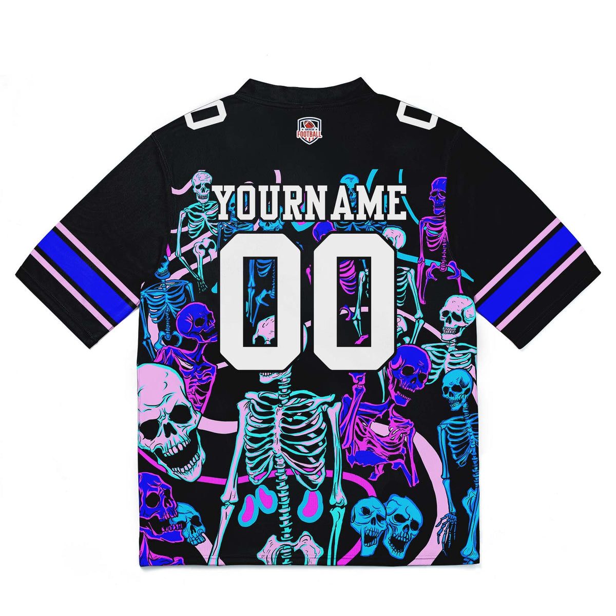 Camiseta de fútbol personalizada con nombre y número del equipo impresos y bordados -Esqueleto azul marino