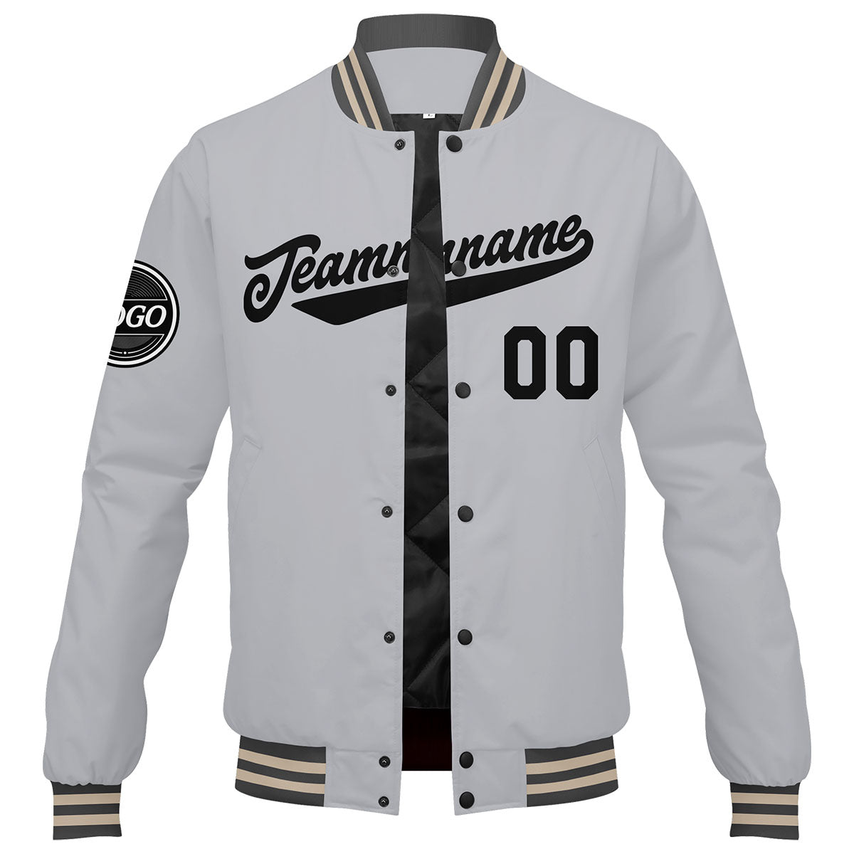 Chaqueta universitaria personalizada estilo Letterman para hombres-mujeres y jóvenes-color gris y negro