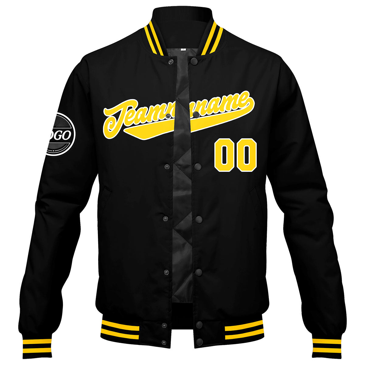 Chaqueta universitaria personalizada estilo Letterman para hombres-mujeres y jóvenes-color negro y amarillo