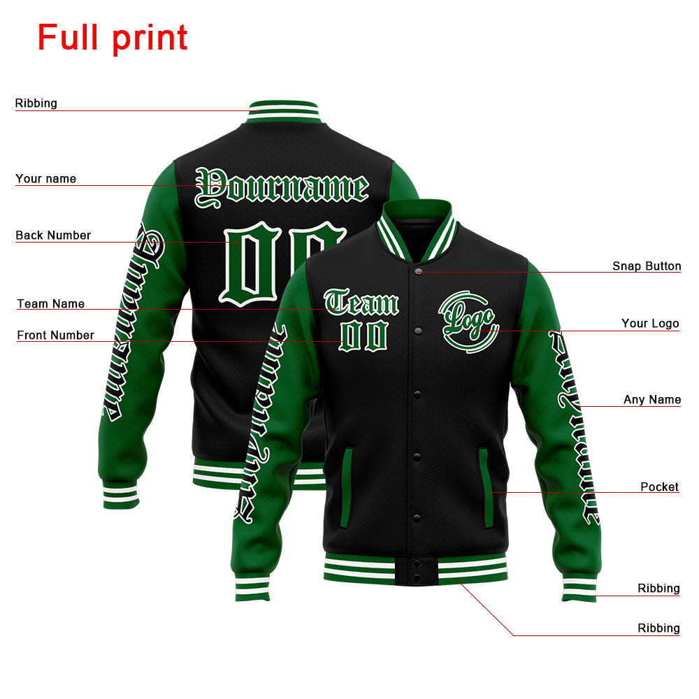 Chaqueta universitaria personalizada estilo Letterman para hombres-mujeres y jóvenes-color verde y negro