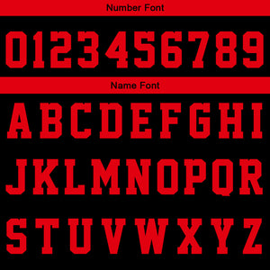 Uniforme de baloncesto personalizado en negro y rojo con tu logotipo-nombre y número impresos
