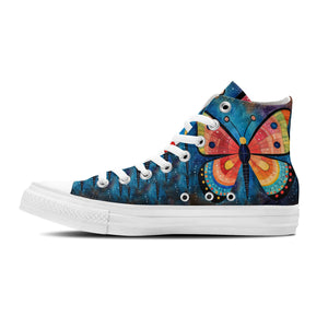Alas Artísticas: Da rienda suelta a tu creatividad con estas zapatillas de lona de caña alta Moda unisex adornada con el cautivador y divertido diseño de mariposas