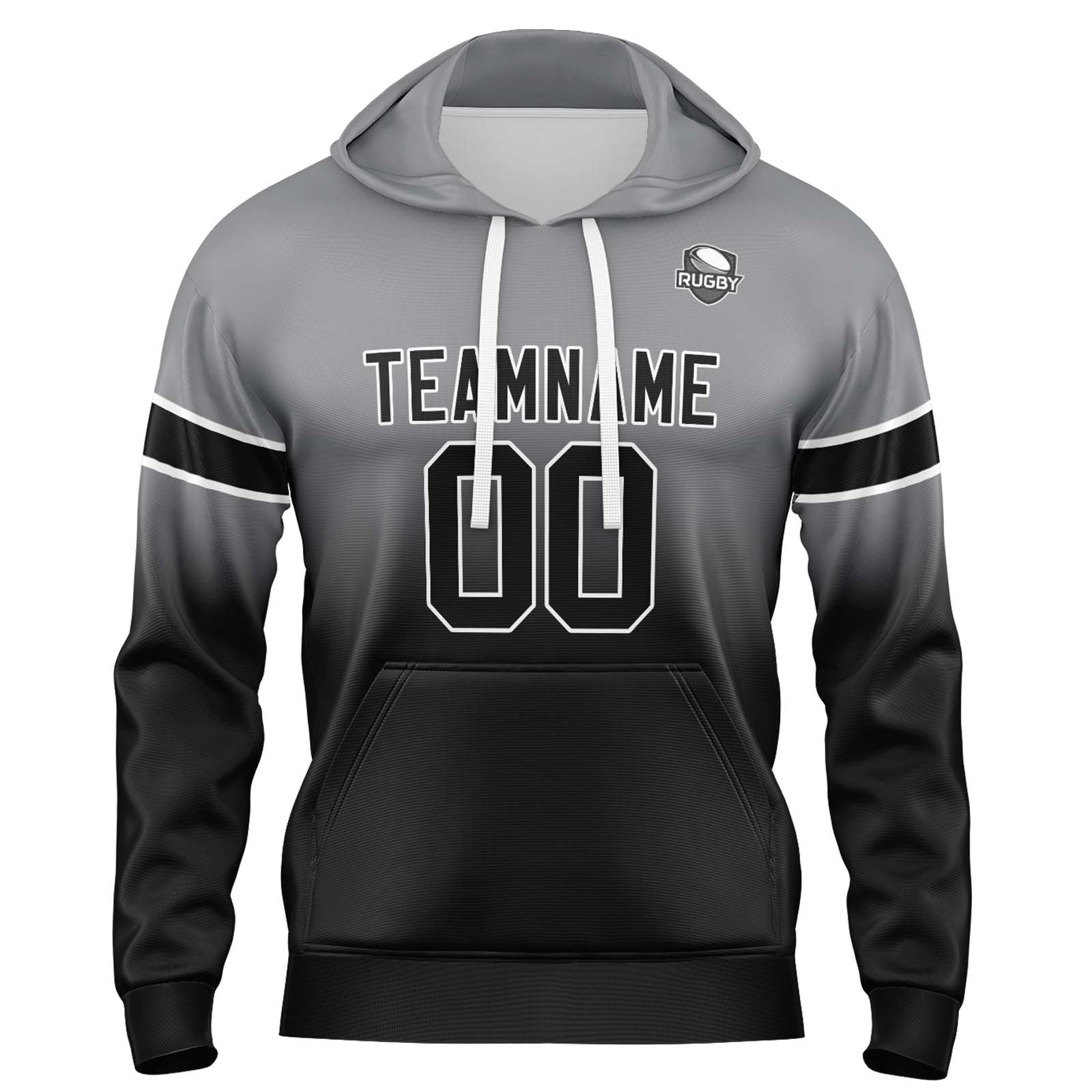 Sudadera con capucha personalizada con degradado para hombre-mujer-niña o niño Estampa tu logotipo-nombre y número Gris y negro