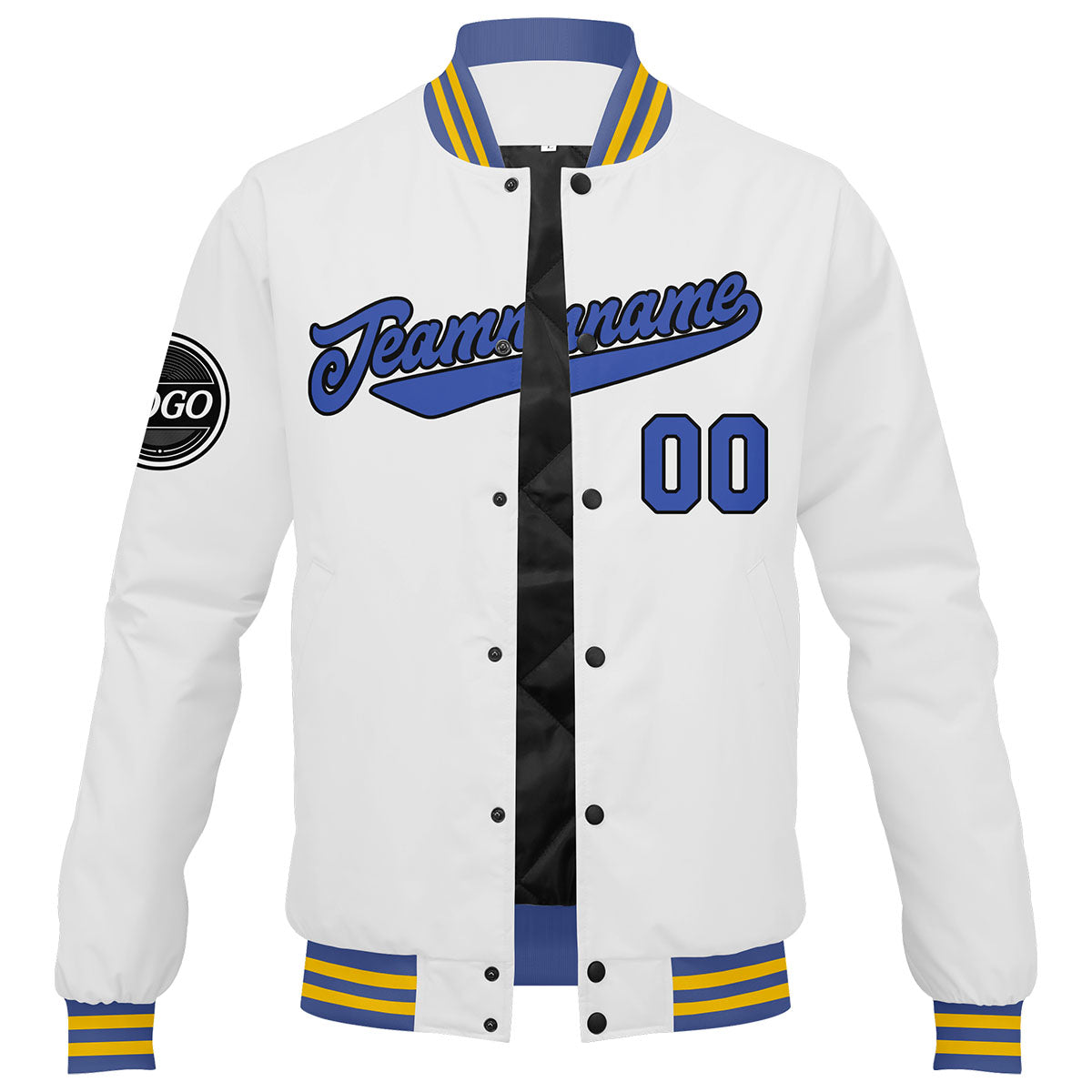 Chaqueta universitaria personalizada estilo Letterman para hombres-mujeres y jóvenes-color blanco y azul