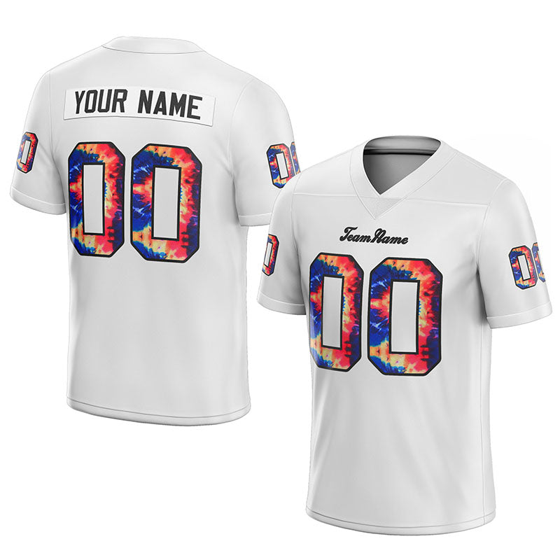 team customized authentic tie dye football jersey white-black mesh