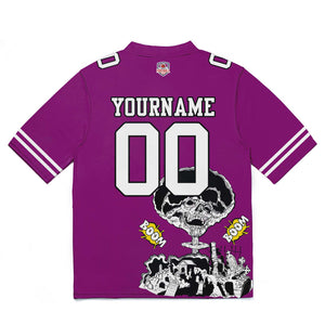 Camiseta de fútbol personalizada con nombre y número del equipo bordados y estampados en color morado rosa