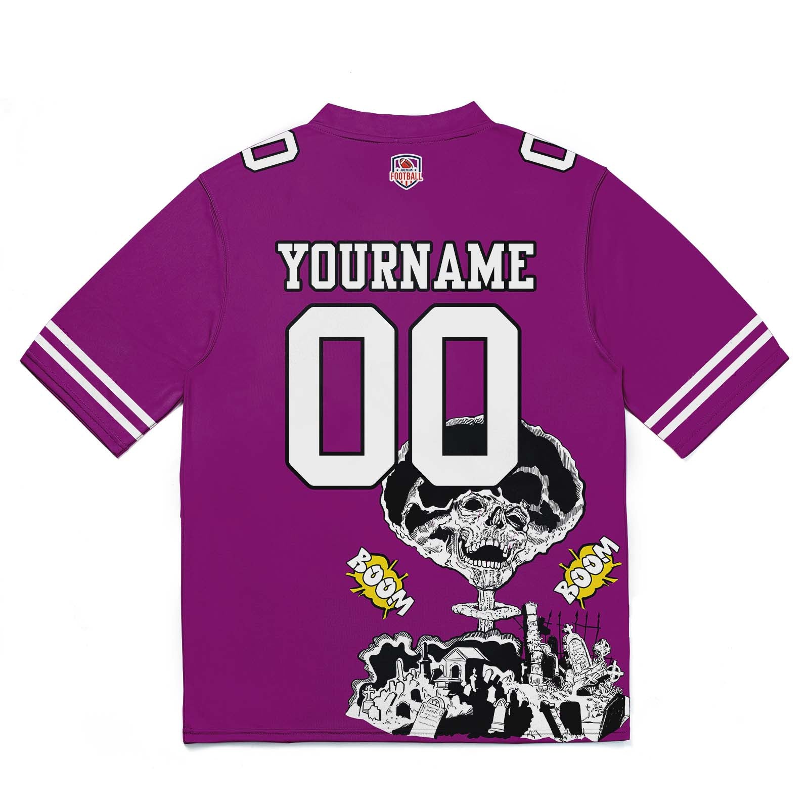 Camiseta de fútbol personalizada con nombre y número del equipo bordados y estampados en color morado rosa