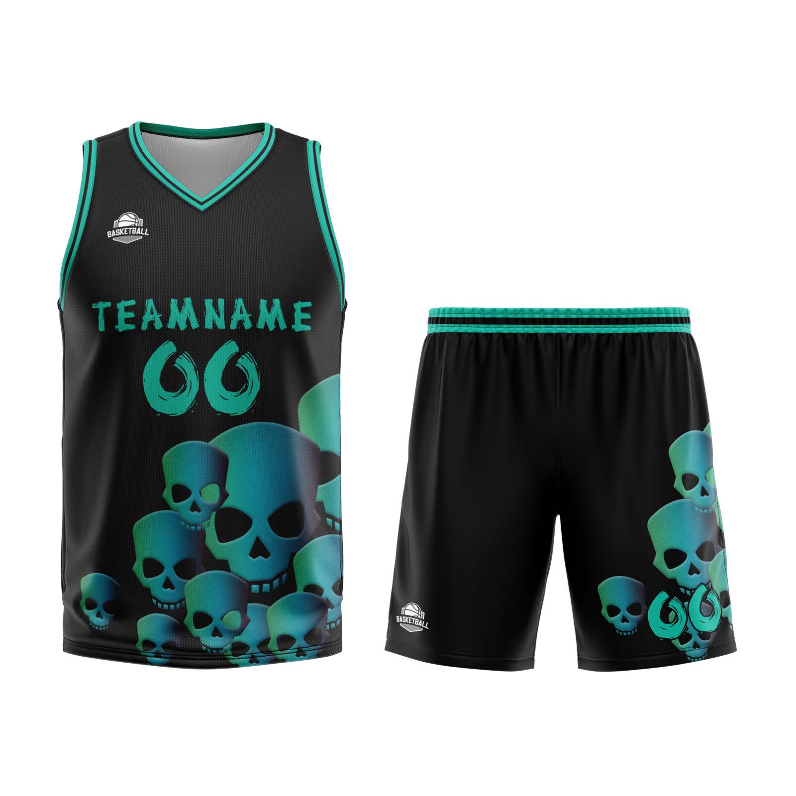 Uniforme de baloncesto personalizado en color verde fluido con tu logotipo-nombre y número impresos