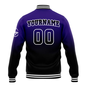 Chaqueta universitaria personalizada estilo Letterman para hombres-mujeres y jóvenes-color morado y negro