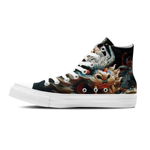 Eleva tu estilo con estas zapatillas de lona de media caña inspiradas en dragones: una declaración de moda unisex