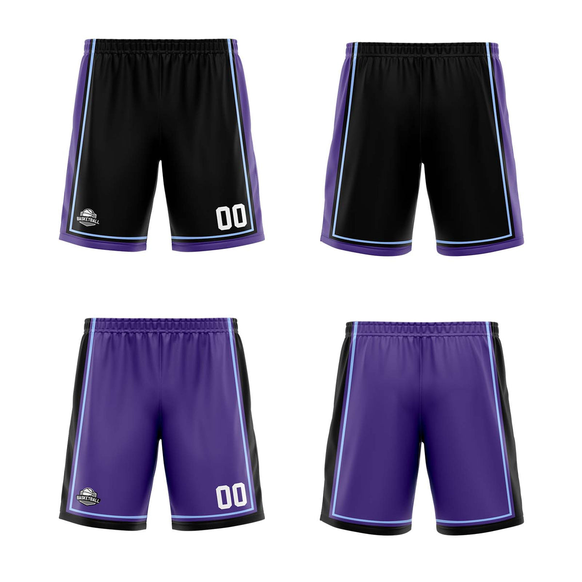 Traje de baloncesto reversible personalizado en negro-morado y blanco para adultos y niños