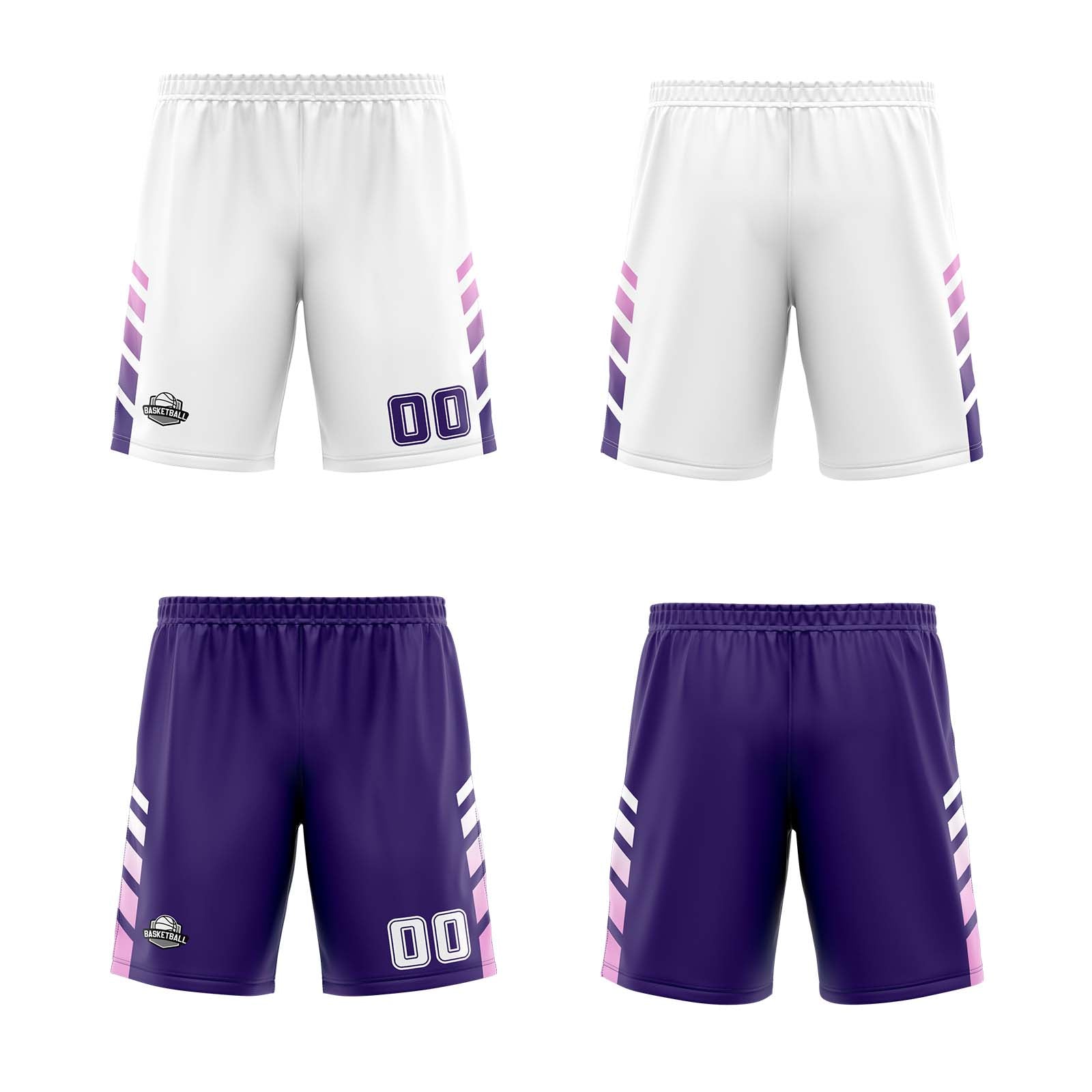 Traje de baloncesto reversible personalizado blanco-morado y rosa para adultos y niños