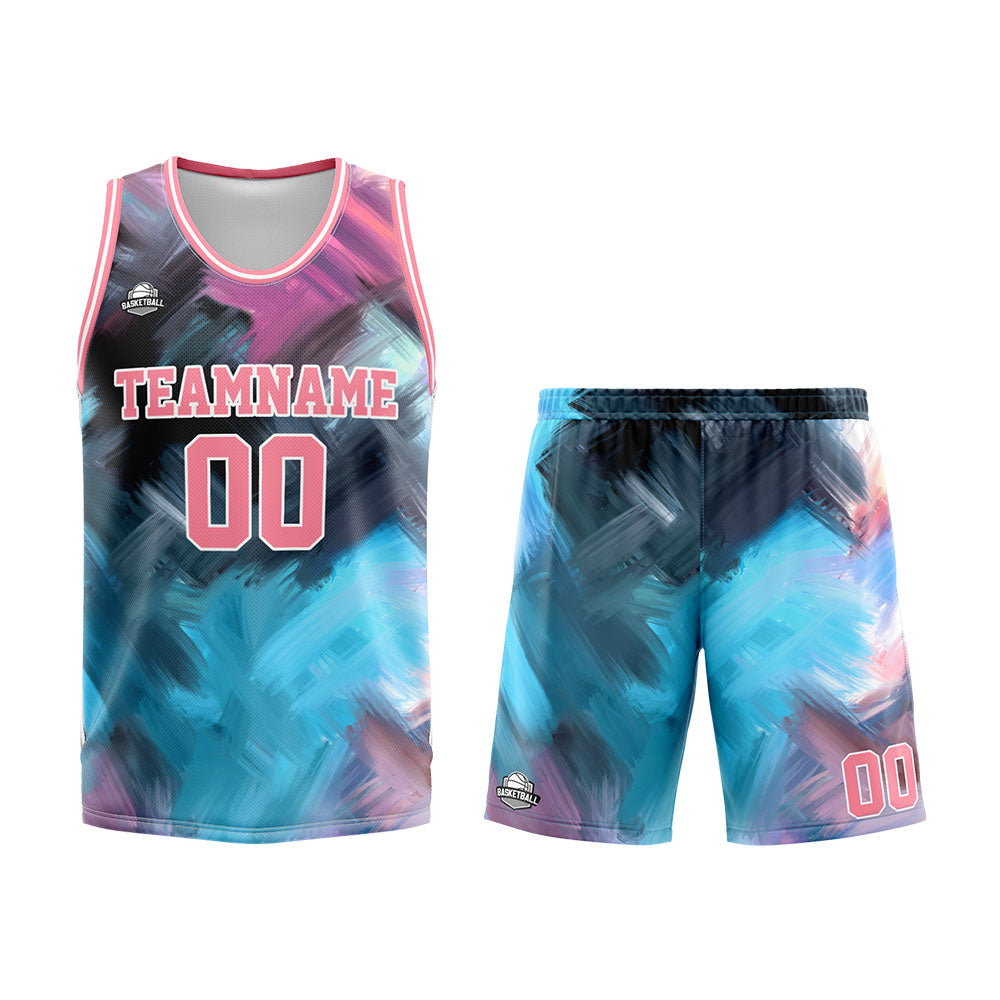 Uniforme de baloncesto rosa claro personalizado con tu logotipo-nombre y número impresos