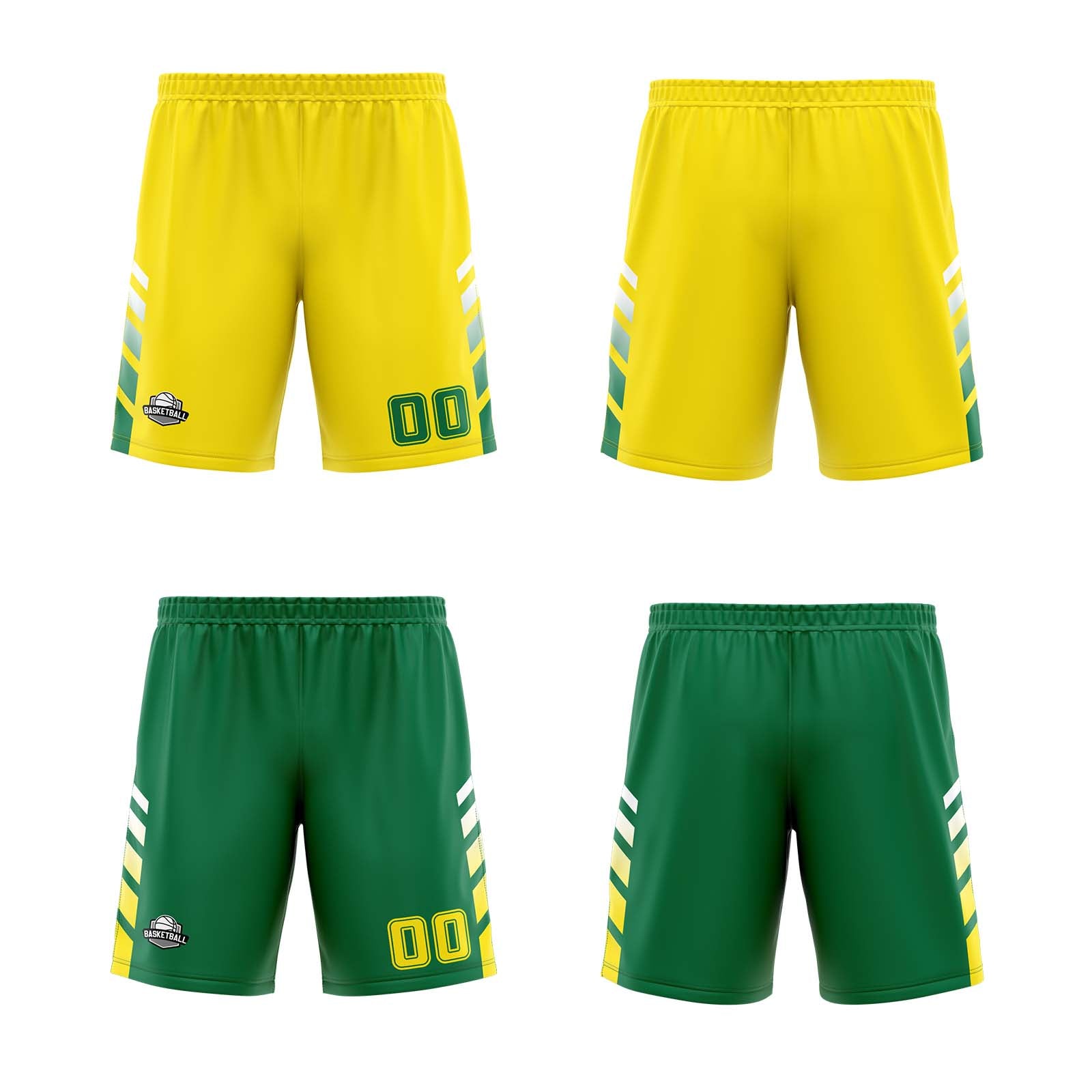 Traje de baloncesto reversible personalizado amarillo-verde y blanco para adultos y niños