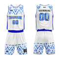 Uniforme de baloncesto personalizado blanco y azul con cielo estrellado impreso con tu logotipo-nombre y número
