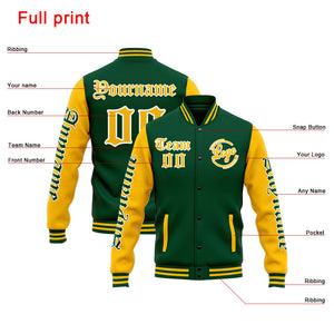 Chaqueta universitaria personalizada estilo Letterman para hombres-mujeres y jóvenes-color verde y amarillo