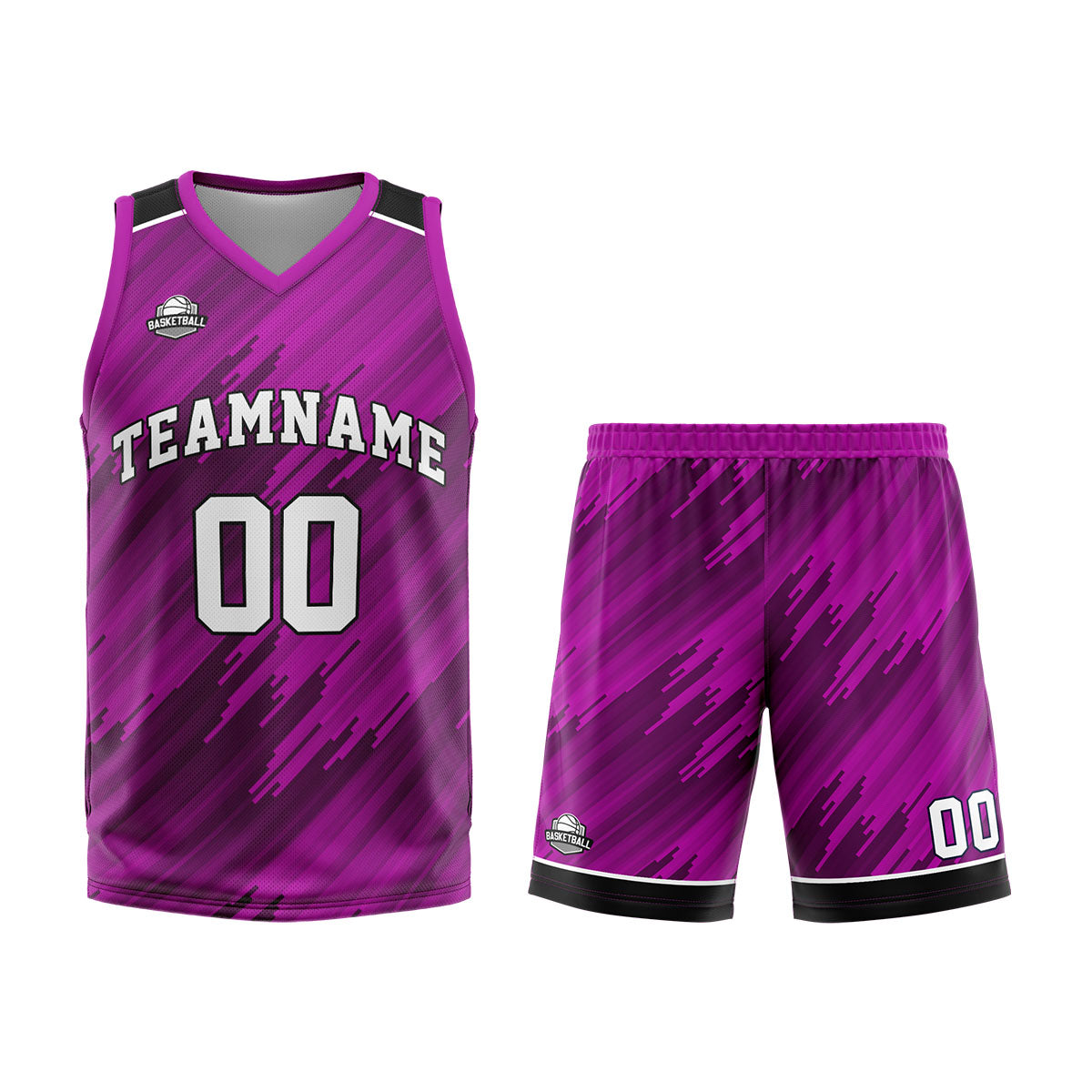 Uniforme de baloncesto personalizado tipo rayas rosas con tu logotipo-nombre y número impresos