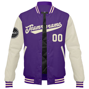 Chaqueta universitaria personalizada estilo Letterman para hombres-mujeres y jóvenes-color morado y crema