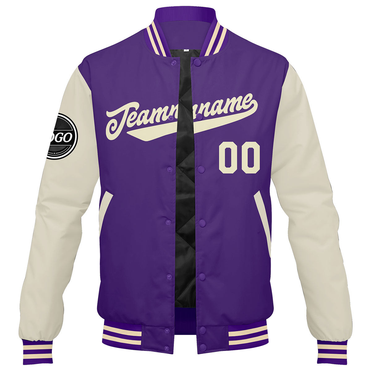 Chaqueta universitaria personalizada estilo Letterman para hombres-mujeres y jóvenes-color morado y crema